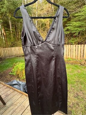 Forever Flower Black Satin Slip Dress